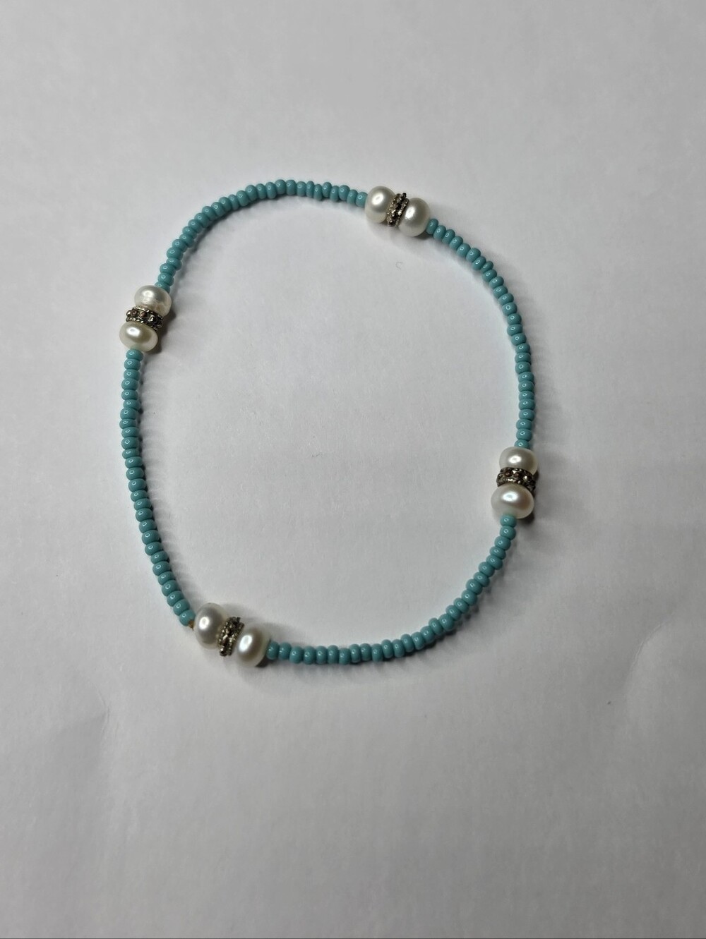 Turquoise Seed Bead Bracelet with Pearls